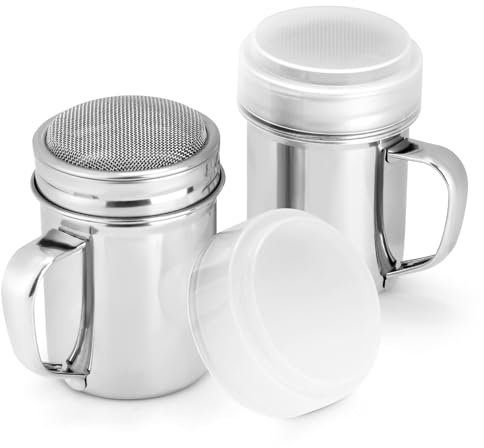 Accmor Powdered Sugar Shaker Duster, Cinnamon Shaker Flour Shaker Sifter, Fine Mesh Stainless Steel Dredge for Sugar Flour Cocoa Coffee Bar, 6 Ounce, 2 Pack