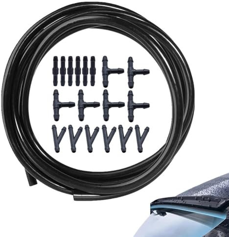 Kit de Tubo del Limpiaparabrisas,Boquilla del Limpiaparabrisas,Windscreen Washer Hose Reparación Kit,Manguera Agua Limpiaparabrisas,2M Tubo del Limpiaparabrisas,con 9 Conector Manguera Negro Tokaneit