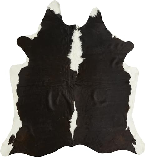-LUXOR- living Tapis en Peau de Vache véritable - Tapis Naturel pour Une atmosphère réaliste - Environ 130 x 190 cm - Noir à Motifs