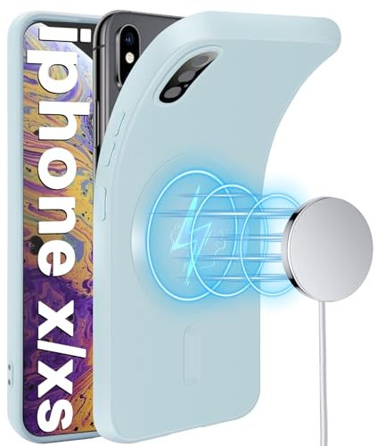 Coque de protection pour iPhone X, iPhone XS, coque de protection de l'appareil photo intégrée, magnétique, en silicone souple texture mate, pour iPhone XS, iPhone X 5,8 (bleu)