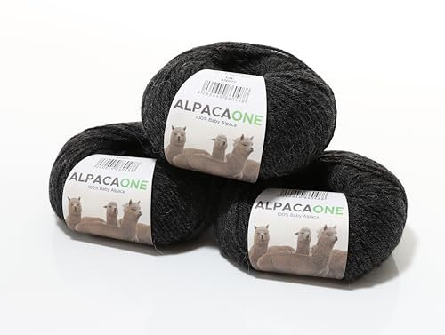 150 Gramm 100% Baby Alpaka Wolle 112m 4-4,5 Nadelstärke Nm 4/9 Strick-Häkel Garn Strickwolle, Farbe: Schwarz-grau