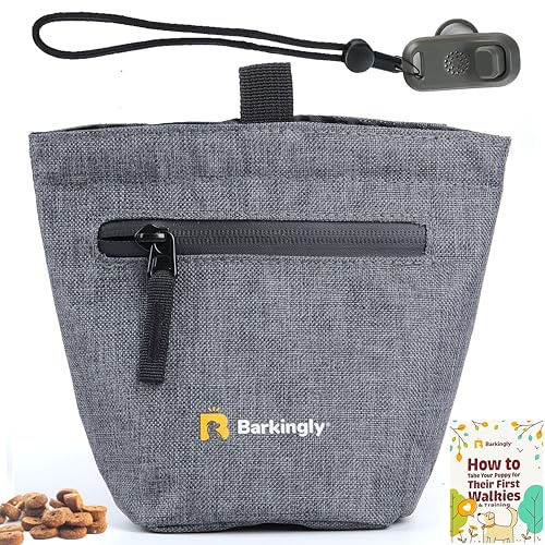 Barkingly Dog Treat Pouch For Dog Training With Clicker, Magnetic Closure, Waterproof, 4 Ways To Wear, Detachable Waist Belt and Clip, One Handed Puppy Training, Treat Bag Pouches for Dog Walking.