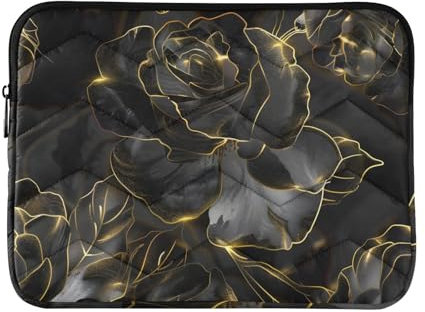 Black Gold Rose Laptop Sleeve Case for 13-14 Inch Notebook, Portable Computer Bag Briefcase Tablet Travel Carrying Case
