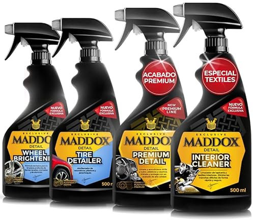 Maddox Detail - Regalo Original: Limpieza y Protección de Interior y Ruedas | Kit Completo de Limpieza para Coche | Interior Care Kit y Wheel Care Kit | Ideas para Regalar 4x500ml