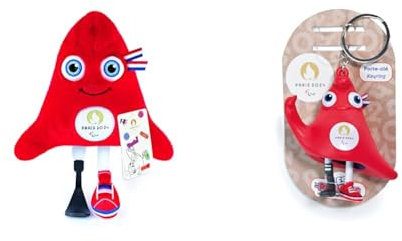 DOUDOU ET COMPAGNIE - Lot 1 Peluche Phryge Paralympique 28 cm + 1 Porte Clé Phryge Paralympique Plastique- Mascotte Officielle des Jeux Paralympiques - Peluche