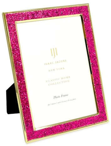 Isaac Jacobs Bilderrahmen mit schwarzer Stoffstaffelei, Wandmontage, Tischplatte, Theke, Regal und Schreibtisch, 12,7 x 17,8 cm, rubinrosa mit goldfarbenem Glitzer, 12,7 x 17,8 cm, Rubinrosa mit