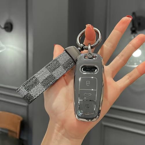 DDHHBH Coque Clef Voiture pour Audi A6 allroad Quattro,Homme Femme avec Porte Clé Protège Llave la Carte de Rayure Pochettes Boîtier Carte Couvre de Clé Solide Accessoire Deco Voiture,C-3