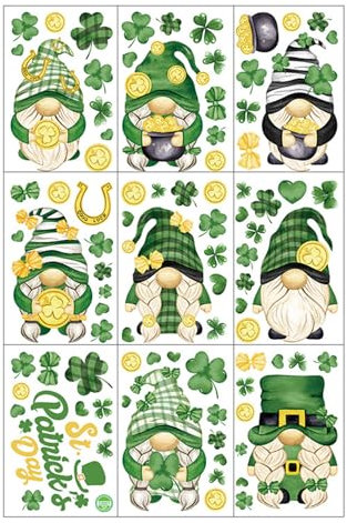 CYILPR Wandaufkleber, 9 Bögen, Patricks-Day-Aufkleber, Kobold, Zwerg, Kleeblatt, Aufkleber für irische Party-Dekoration