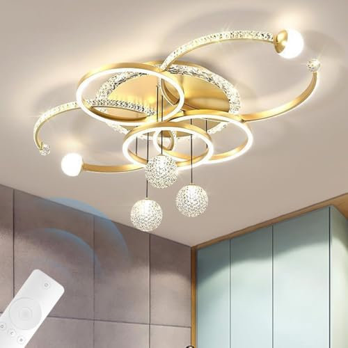 A.1.Coo Moderne LED Kristall Deckenleuchte Kreis Deckenleuchte Deckeneinbauleuchte Stufenlos Dimmbar Mit Fernbedienung Geeignet Für Schlafzimmer Wohnzimmer Lobby Lobby Villa Cafe(Gold)