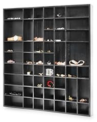 Pinus - Setzkasten Holz, 52x4x46 cm, 51 Fächer, Sammelbox für Fotos, Figuren oder Spielzeug, Regal für Sammler, Sammlervitrine, Setzkasten Figuren, Sammler Regal - Schwarz