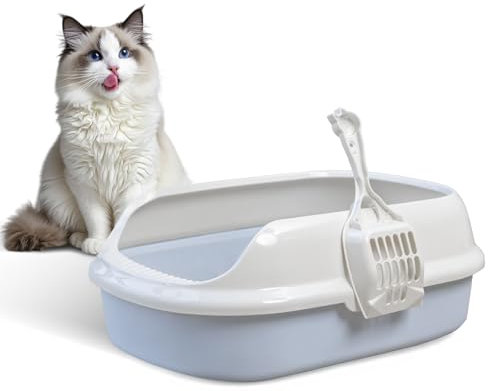 Katzentoilette M Größe, Geräumige Offene Katzentoilette mit Streuschaufel, Robuste Katzentoilette, Katzenklo Katzentoilette für Einfache Reinigung (Blau)