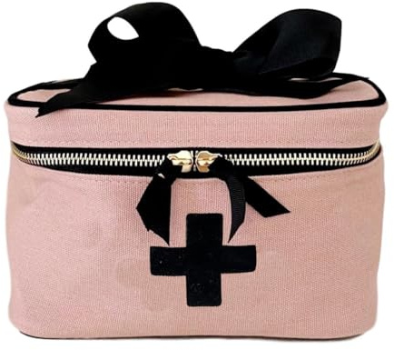 Bag-all Erste-Hilfe-Box – Leere Aufbewahrungsbox für Medikamente, Pflaster & Vitamine – Reiseapotheke mit Reißverschluss, Henkel & Kreuz-Print – Organizer für Zuhause & Unterwegs – Weiß