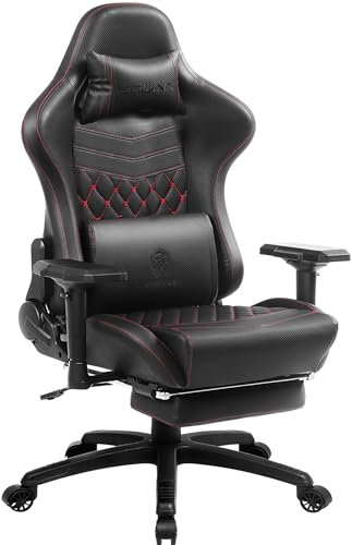 Dowinx Sedia da gaming da ufficio, ergonomica, con braccioli 4D e supporto lombare, stile racing, in pelle PU, schienale alto, regolabile con poggiapiedi (nero)