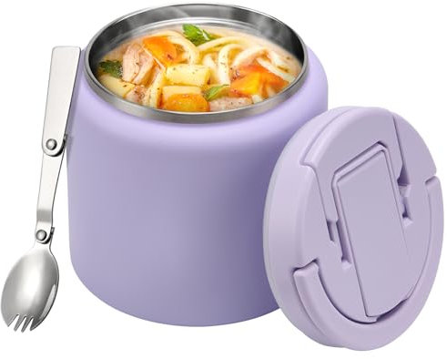 Itslife Boîte Alimentaire Isotherme, 760ml Boite Isotherme Repas Chaud en Acier Inoxydable avec Cuillère, Thermos Alimentaire Chaud et Froid, Lunch Box Isotherme pour Picnic, Ecole et Bureau, Violet