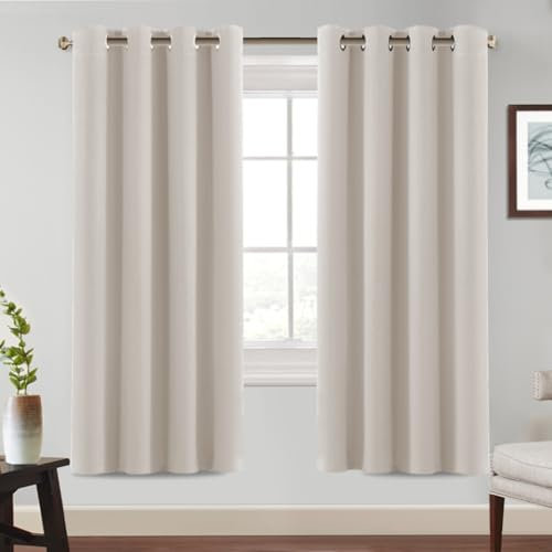 BellaHills Cortina Blackout Opaca para Habitación/Salón con Ojales,Habitacion Cortinas Termicas Aislantes Frio y Calor,Blanco Marfil,132x214 cm,Blanco Marfil