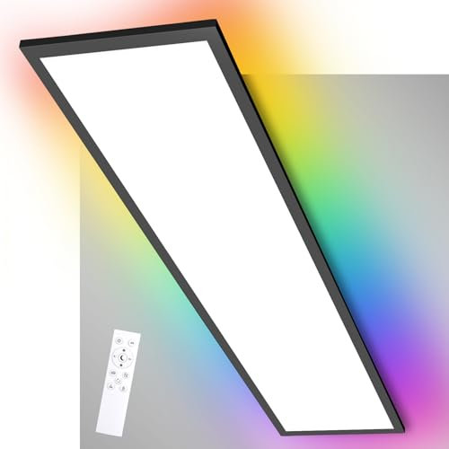 Oraymin 2 x LED Panel RGB Deckenleuchte mit Fernbedienung, 120x30 Deckenlampe Dimmbar, 40W 4800LM LED Panel Deckenleuchte RGB mit Speicherfunktion, 3000K-6500K Lampe als Deckenleuchte Wohnzimmer