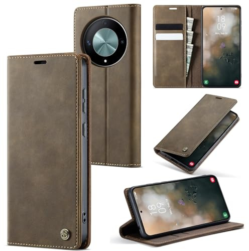 owlhold Handyhülle für Honor Magic 6 Lite hülle Premium PU klapphülle RFID Lederhülle Faltbare Handytasche Schutzhülle Kartenfach Standfunktion hülle Honor Magic 6 Lite 5G - Kaffee