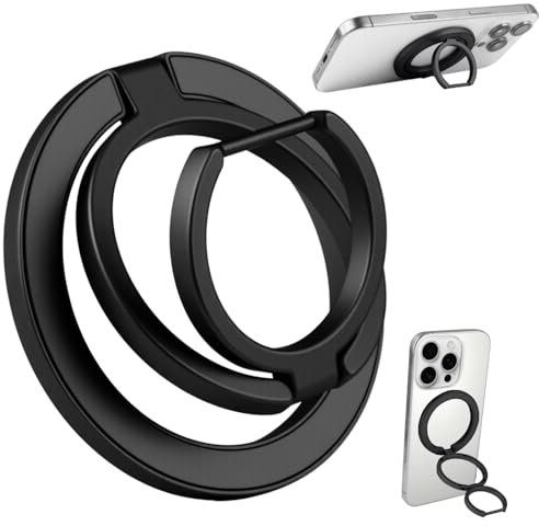Magnetic Phone Ring Holder for MagSafe 360 Rotating Finger Grips Stand Adjustable Dual-Sided Magnet Expanding Loop Kickstand with Iron Plate for Car Mount iPhone 16 15 14 13 12 Pro Max Plus Galaxy