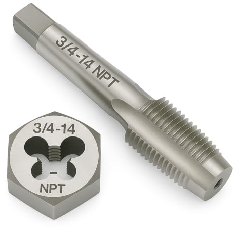 Jeu de tarauds et filières NPT 3/4-14 - GCr15 en alliage d'acier fileté et filière hexagonale, outil de réparation de filetage conique pour raccords de tuyaux coniques