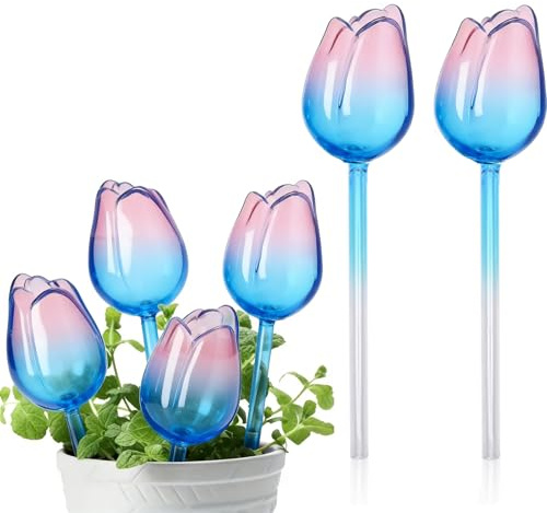 Kivinia 4 Pack Plant Watering Globes, Tulip Shaped Plant Watering Devices, Self-Watering Spikes for Plants While on Vacation, Automatic Slow Release Watering System for Indoor & Outdoor Plants