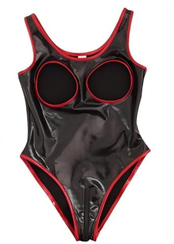 Pu Catsuit Für Damen Und Herren Schwarz Rot Lack Body Mit T String Schritt Offen Latex Body Für Mann Und Frauen Wetlook Catsuit Cosplay Sexy Damen Outfit Ouvert Body Sissy Kleid Club Outfit