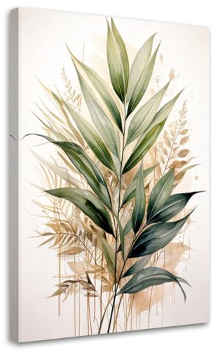 Feeby Wandbild - Wohnzimmer Modern Deko - Pflanzen Blätter Aquarell Grün Natur - 70x100 1tlg - Bilder Leinwand - Bild auf Leinwand Schlafzimmer - Leinwandbilder - Canvas Painting - Fotokunst