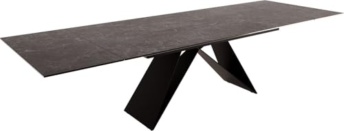 DELIFE Esszimmertisch Edge Keramik Laminam®Nero Greco Anthrazit 200-300x100 | V-Gestell Flachstahl Schwarz ausziehbar