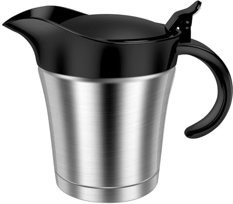 Thermo Sauciere Edelstahl 450ml Sauciere mit Deckel U-Förmiger Auslauf Henkel Soßenkanne Doppelwandigem Isolierter für Soße Salatdressing Sauce Brühe (Schwarz)