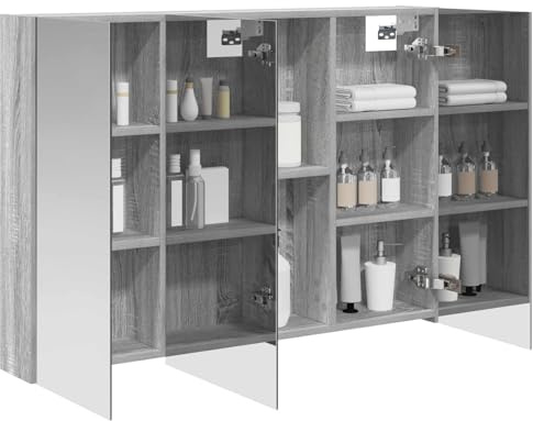 vidaXL Badezimmerspiegelschrank Graues Sonoma 100 x 14,5 x 70 cm, Badezimmer Aufbewahrung, rechteckiger Schrank, modernes Design, platzsparender Wandspiegel, verstellbares Regal, Organizer