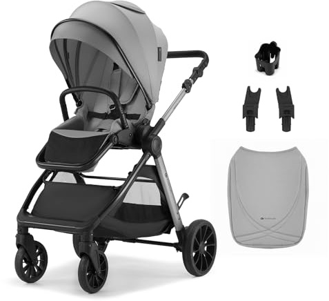 Kinderkraft VESTO 2 Buggy Kinderwagen bis 22 kg, wendbarer Sitz, Einhand Falten, kompakt, Federung, große Räder, Travel System, Zubehör Set, Grau