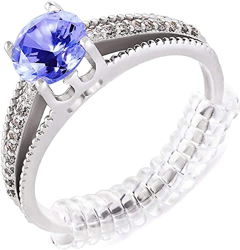 Ring Adjuster for Loose Rings - 12 Pack, 2 Sizes - Ring Size Reducer, Guard, Holder - Spiral Silicone Tightener Set with Polishing Cloth