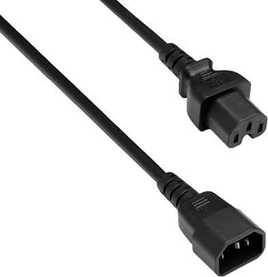 DINIC Stromkabel, Warmgeräte-Kabel C14 auf C15, VDE, Querschnitt 0,75mm² (1,00m, schwarz)
