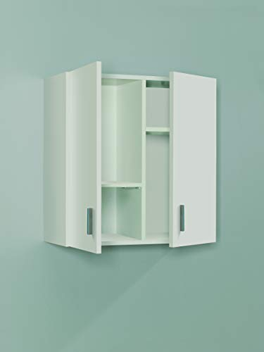 Dmora - Armoire murale Detroit, Armoire auxiliaire avec 2 portes, Armoire polyvalente pour salle de bain ou buanderie, 59x27h60 cm, Blanc