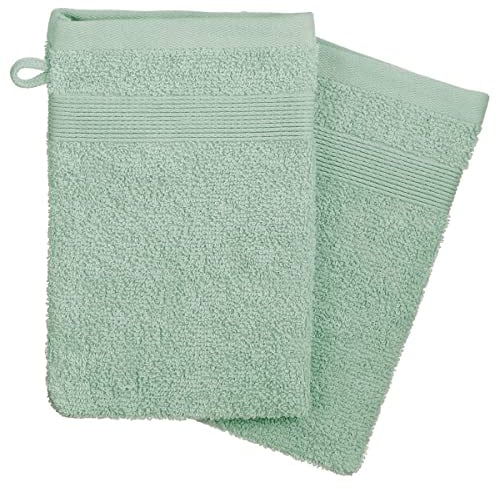 Atmosphera - Lot de 2 Gants de Toilette - Coton 450 GR/m² - Vert céladon 15x21 cm