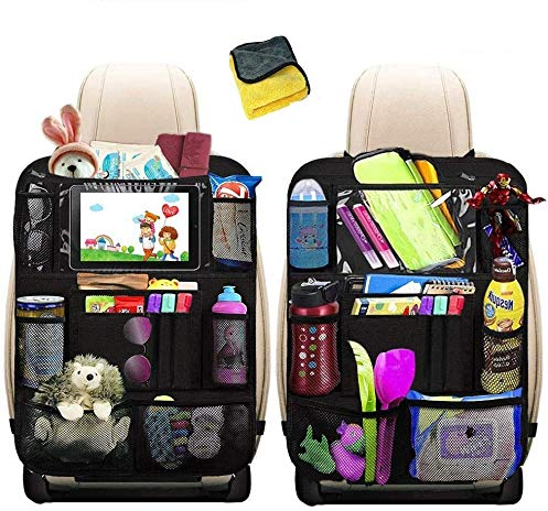 Heyham Protector de Asiento, 2 Pack Impermeable Organizadores para Coche Kick Mat, Universal Multi-Bolsillo Organizador para Asiento Trasero de Coche Sorporte para 10.1'' iPad Tablet