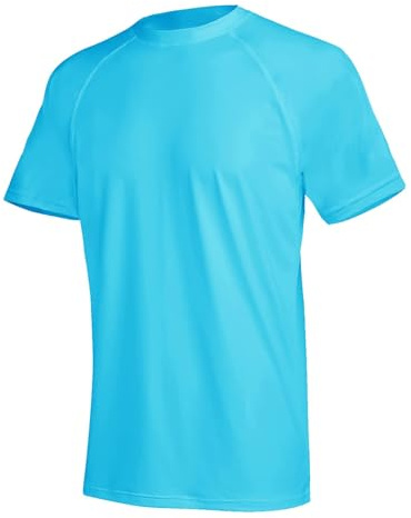 YuKaiChen Men's UPF 50+ Rash Guards Short Sleeve Swim Shirts Quick Drying Sun Protection Rash Vest Light Blue 3XL