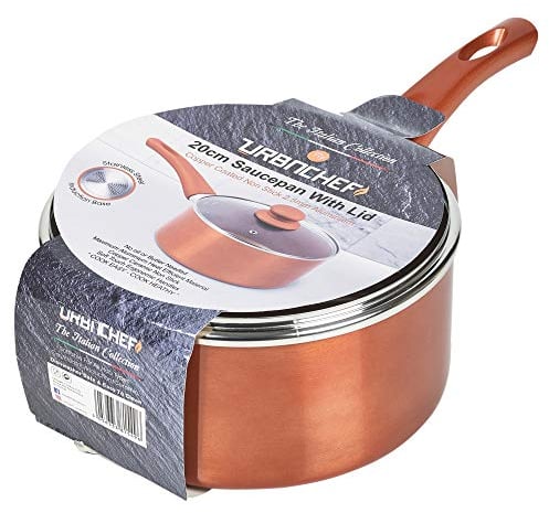 URBN-CHEF F Casserole de cuisine en céramique cuivre acier induction (20 cm avec couvercle)
