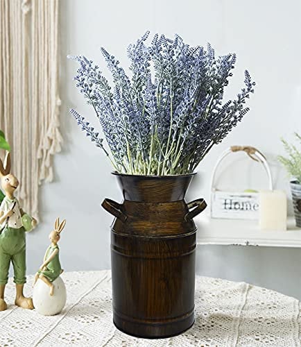 JSY-UP Brown Black Shabby Chic Milk Can Galvanized Vase Metal Jug French Country Rustic Bucket Decorative Farmhouse Decor