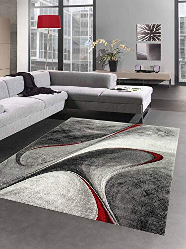 CARPETIA Teppich modern Wohnzimmerteppich abstrakt in grau rot Größe 80x150 cm