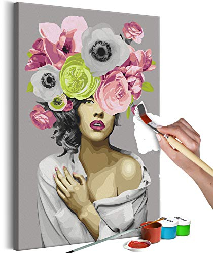 murando - Malen nach Zahlen Frau Blumen Porträt 40x60 cm Malset mit Holzrahmen auf Leinwand für Erwachsene Kinder Gemälde Handgemalt Kit DIY Geschenk Dekoration n-A-1287-d-a