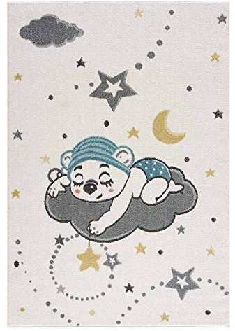carpet city Kinderteppich Kinderzimmer Creme - 80x150 cm - Nachthimmel Sterne Mond - Kinderzimmerteppiche Mädchen Jungen - Babyzimmer-Teppich - Spielteppich