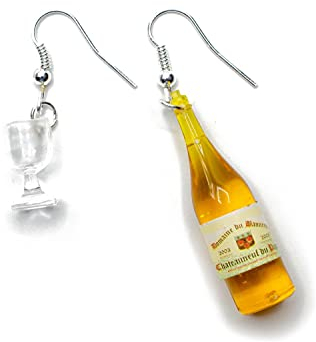 Miniblings Weinglas Weinflasche Ohrringe - Handmade Modeschmuck I Wein Flasche Glas Kelch gelb - Ohrhänger Ohrschmuck versilbert