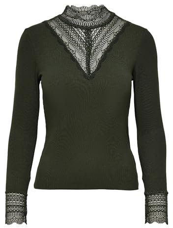 ONLY Onltilde L/S High Neck Lace Top JRS Noos T-Shirt, Colophane, M Femmes