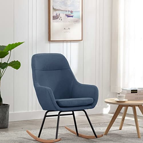 Susany Schaukelsessel Schaukelstuhl Relaxsessel Loungesessel Stillstuhl Fernsehsessel Stoff Blau 61 x 80,5 x 89 cm
