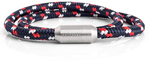 Akitsune Mare Segeltau Nylonarmband | 5 mm breit | Magnetischer Kapselverschluss Doppelt Gewickelt Damen Herren Maritim - Silber-Blau-Mehrfarbig 37 cm