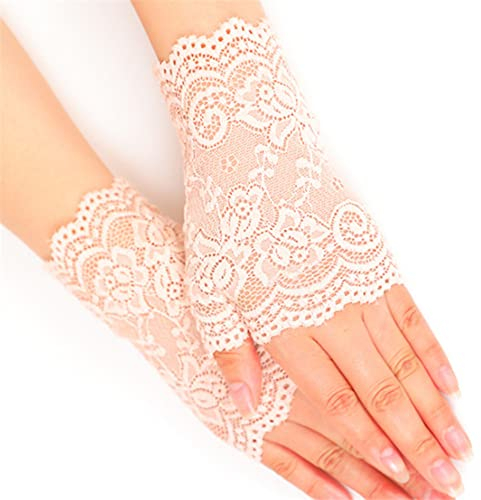 ihreesy Damen Halbfinger Fahrradhandschuhe,2 Stücke Lang Fingerlos Spitze Handschuhe Anti-Rutsch Netzhandschuhe Courtesy Sommer Sonnenschutz Fingerlose Spitzenhandschuhe,Beige