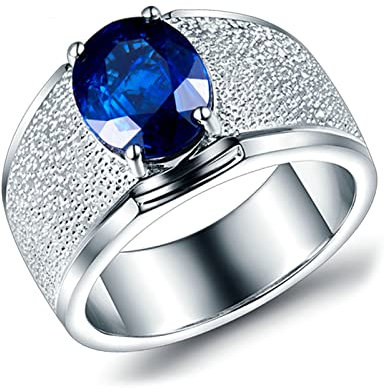 Daesar Eheringe 750 Weißgold Herren, Ring Nickelfrei Solitär mit 2ct Oval Saphir, Verlobungsringe Weißgold Gr.60 (19.1)