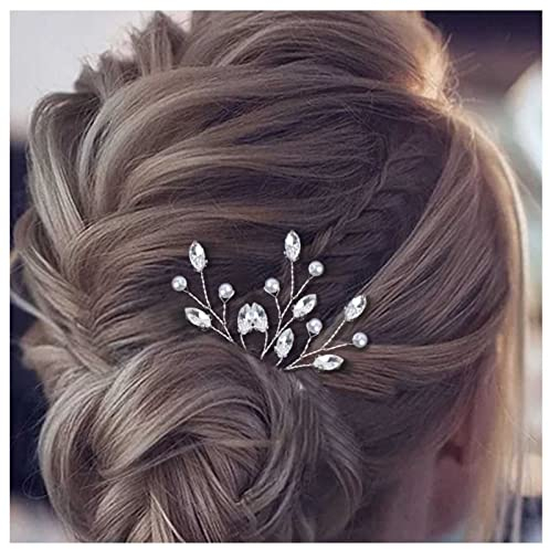 Dervivea Braut Perle Kristall Haarnadeln Silber Strass Hochzeit Haarschmuck - Vintage Dekorative Haarnadeln für Frauen und Mädchen - 3er Packung