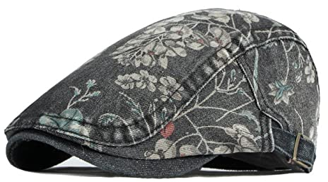 tcax Beret Homme Four Seasons Coton Fleur Imprimé Gavroche Bec De Canard Casquettes Plat Casquette À Visière Femmes Peintre Béret Chapeaux, Noir, 55-60Cm