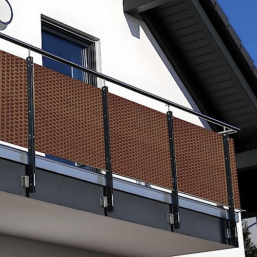 NYVI Polyrattan Balkon Sichtschutz Privafence 90x500 cm Honig - Balkonbespannung mit Metallösen - UV-fest, Witterungsbeständig, 100% Blickdicht - Balkonumspannung Balkonumrandung 0.9x5 cm